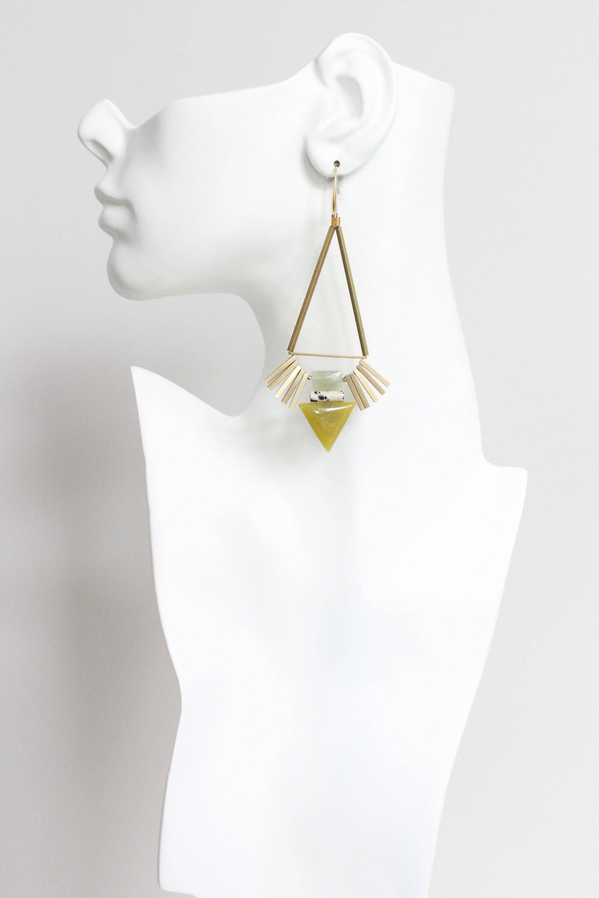 LEXE60 Dalmatian jasper and green geometric earrings