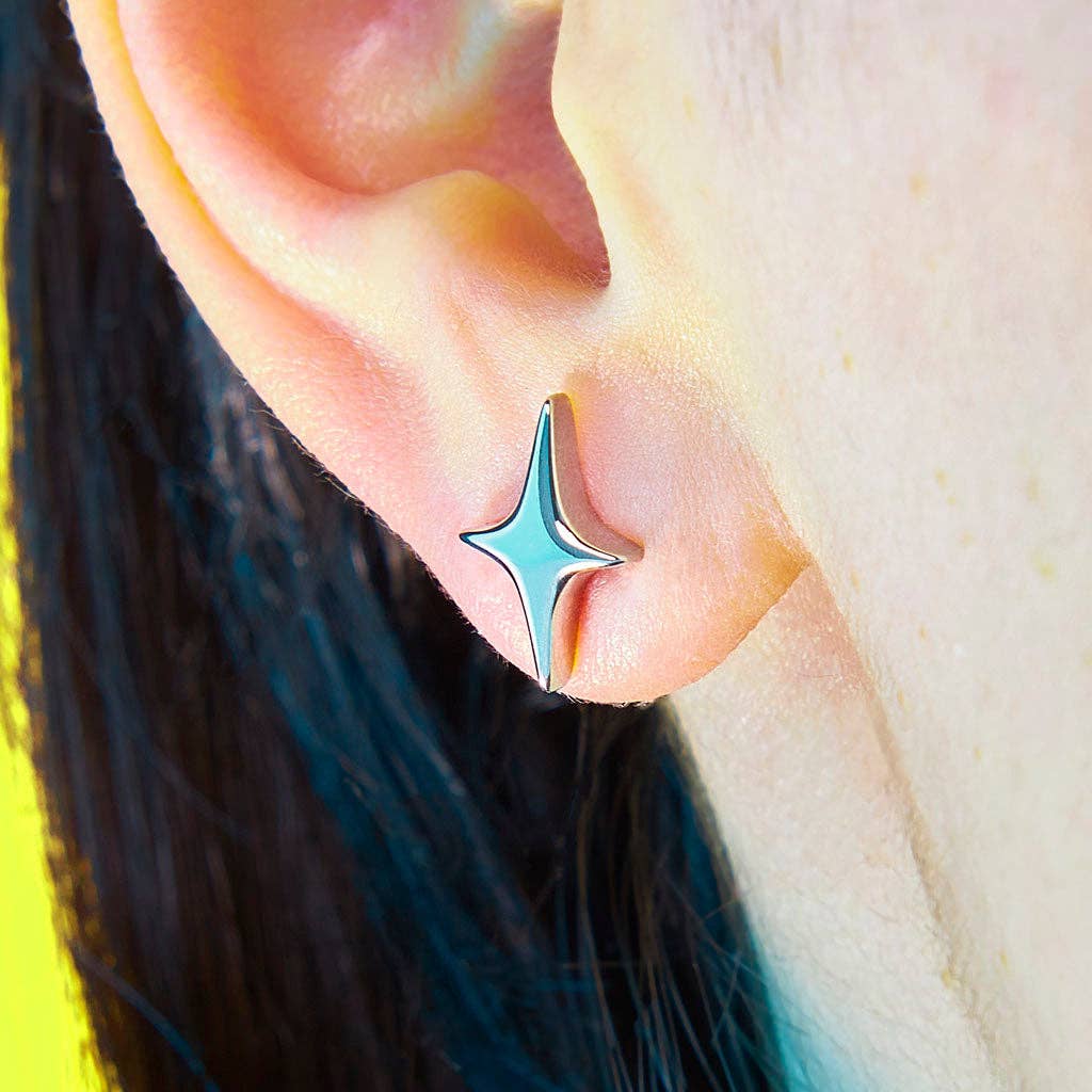 Puffy Stud Earrings - Big Sparkle: Silver / Pair