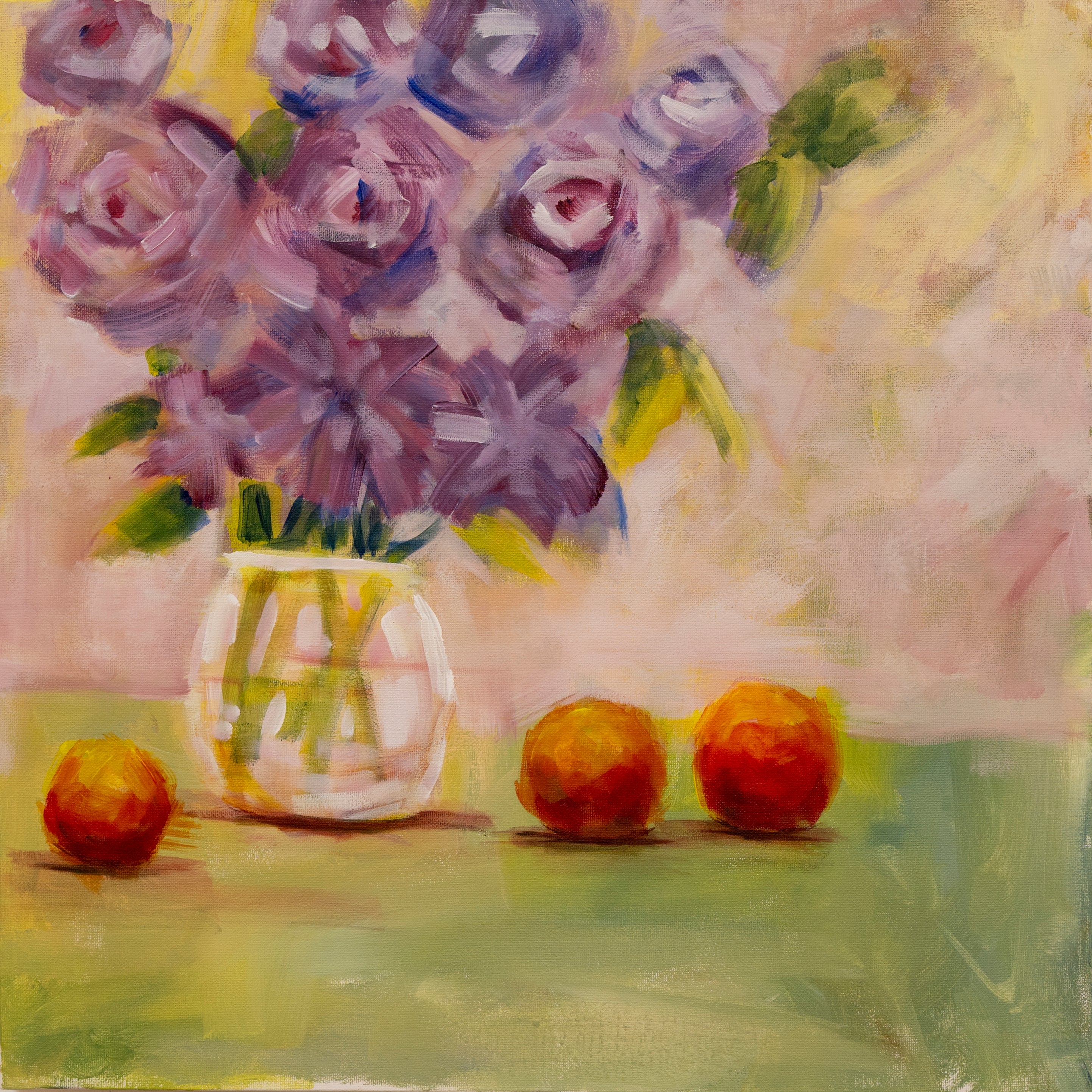 Purples and Oranges on Green