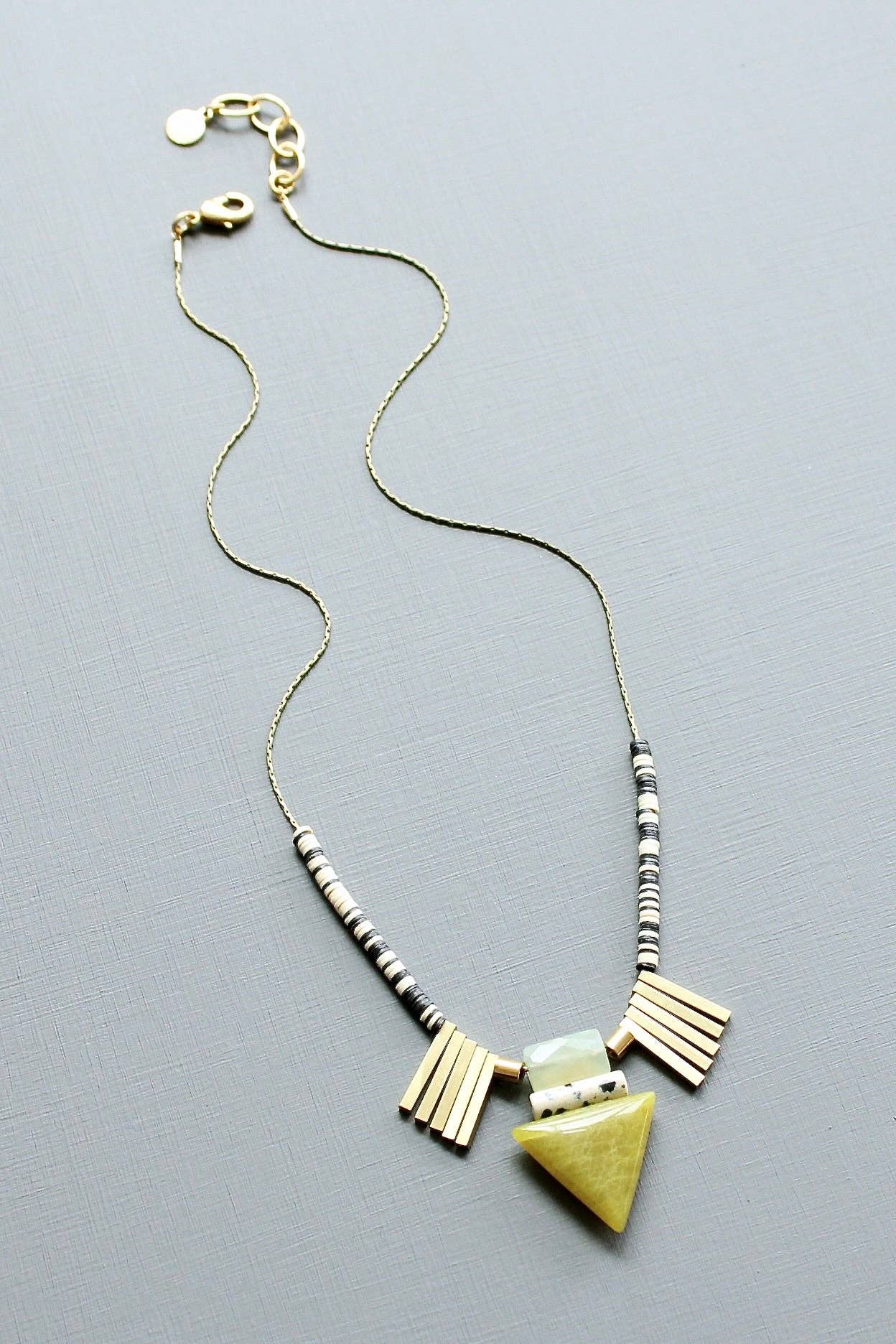 LEX317 Green jade geometric ArtDeco pendant necklace