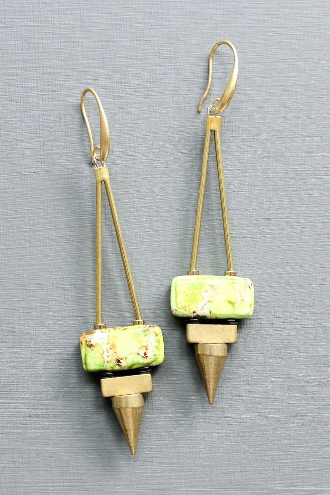 LEXE52 Green jasper spike earrings
