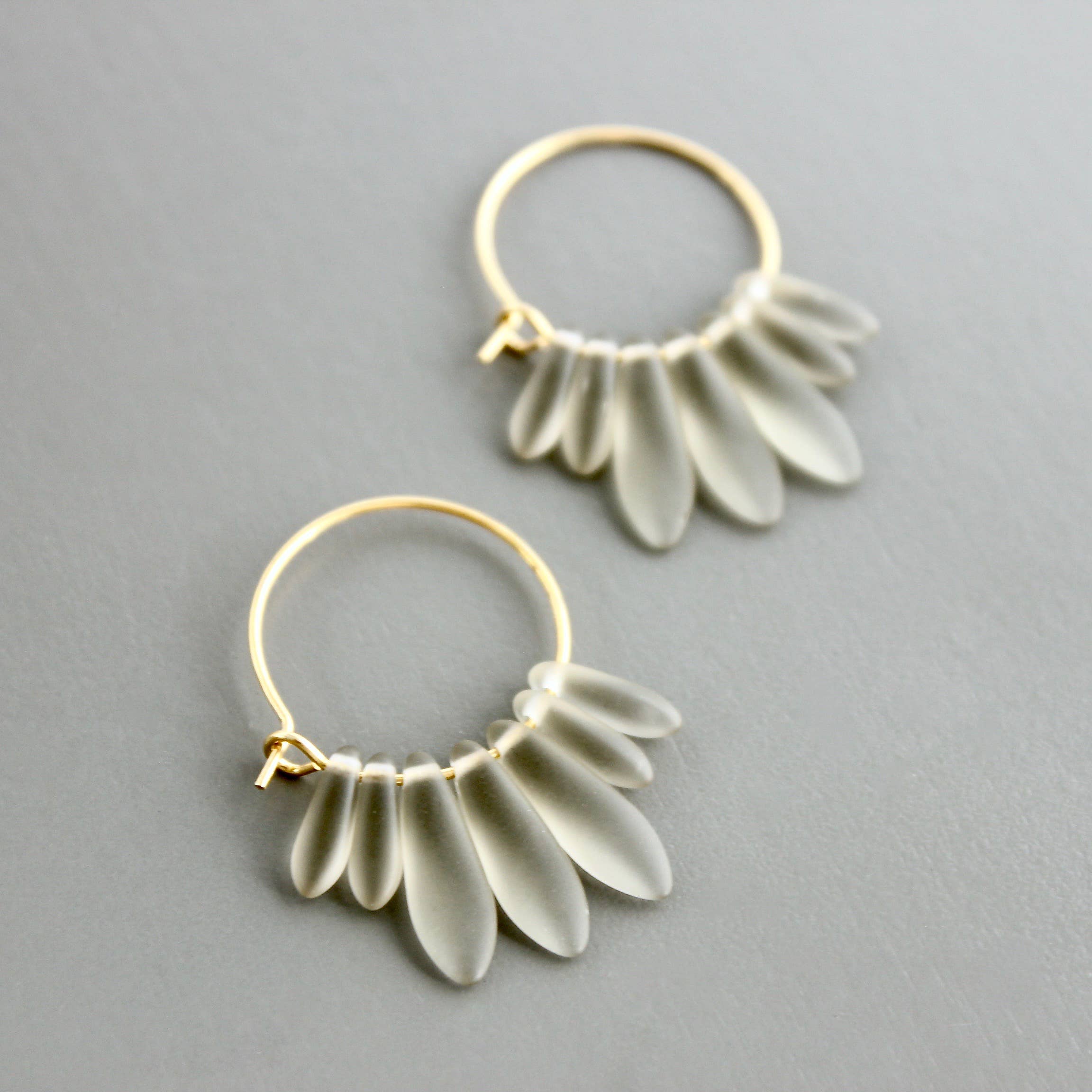 CHRE09 Black diamond matte glass small hoop earrings