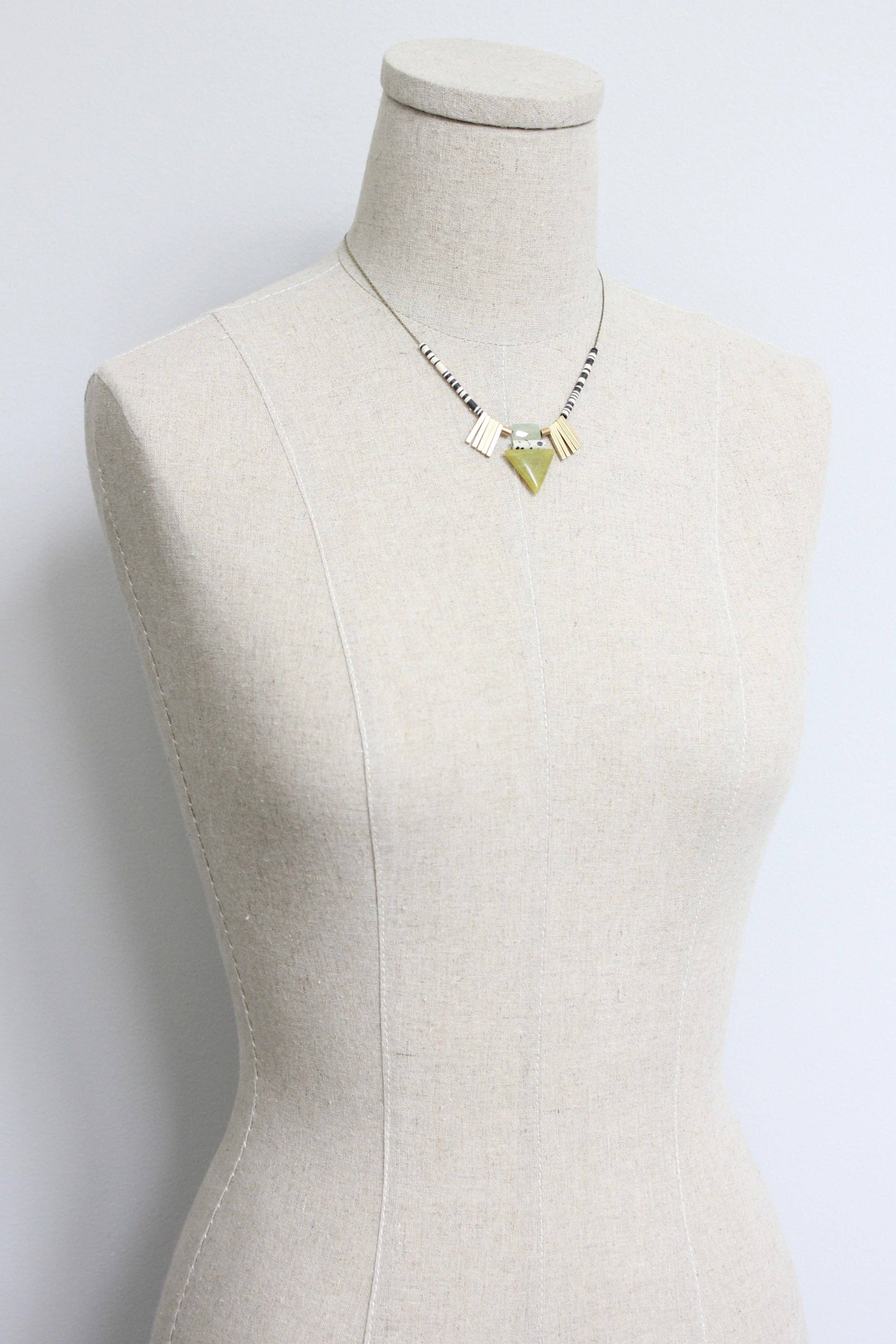 LEX317 Green jade geometric ArtDeco pendant necklace