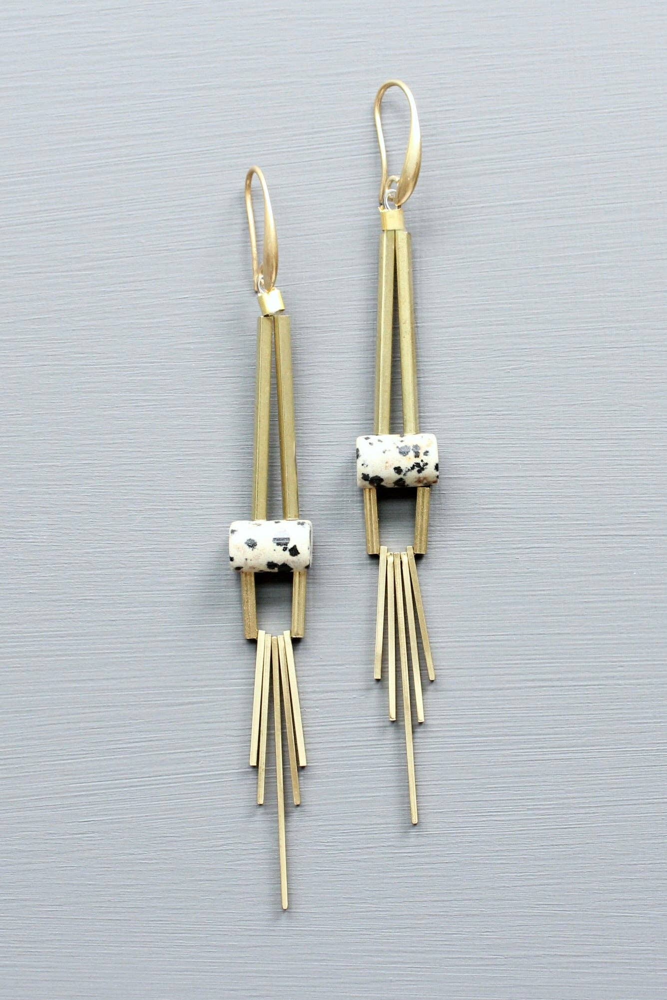 LEXE59 Dalmatian jasper geometric earrings