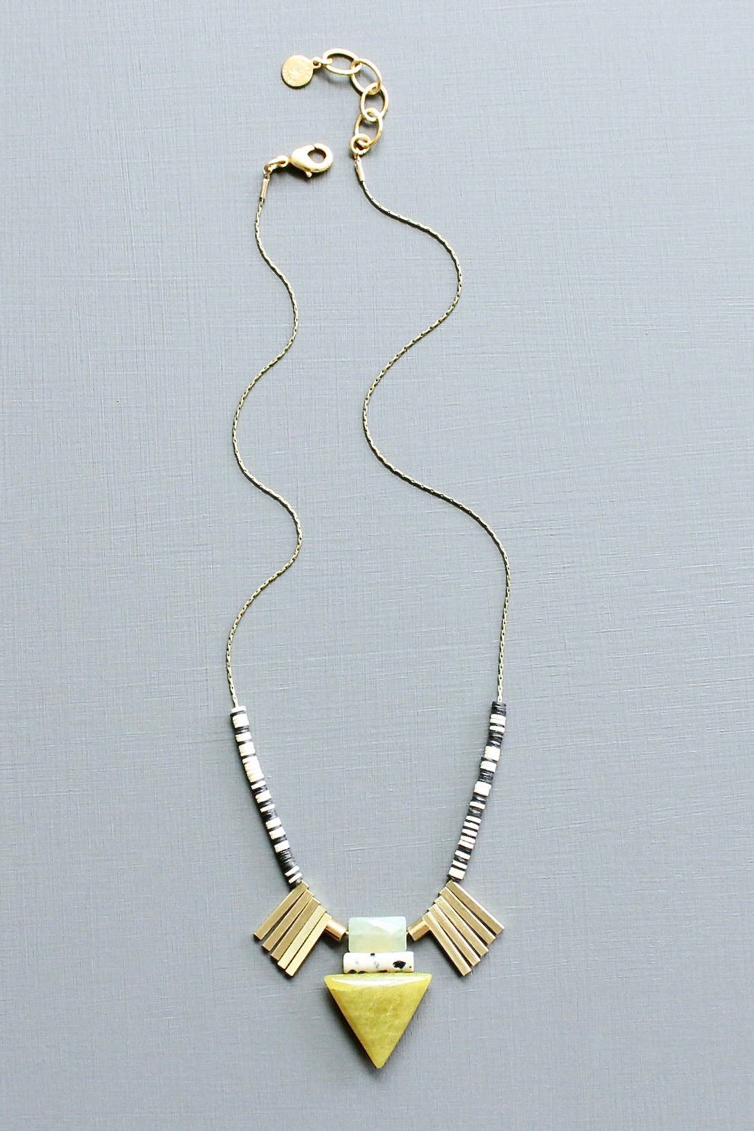 LEX317 Green jade geometric ArtDeco pendant necklace