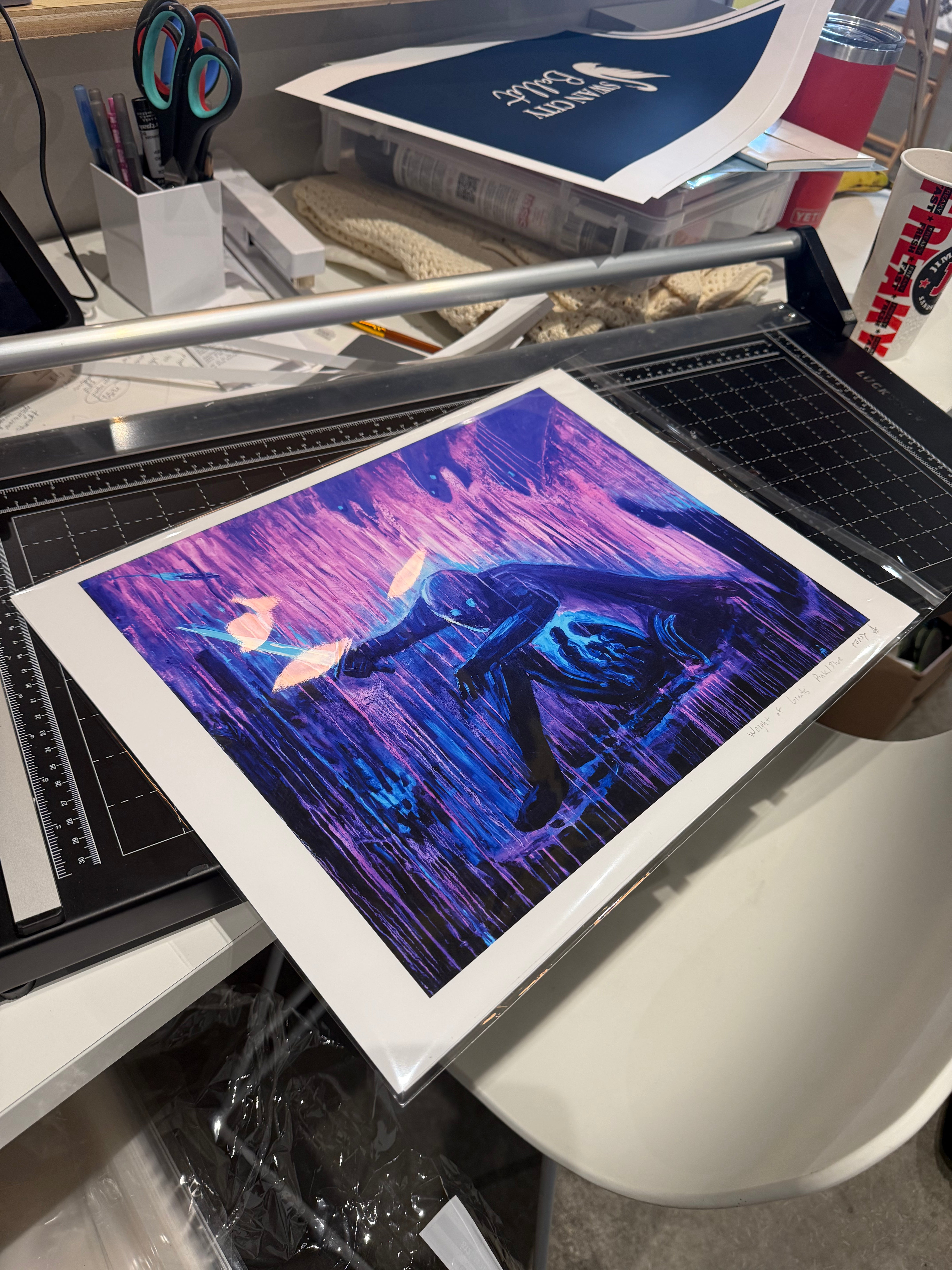 Weight of Giants print - 12x16 pink/blue
