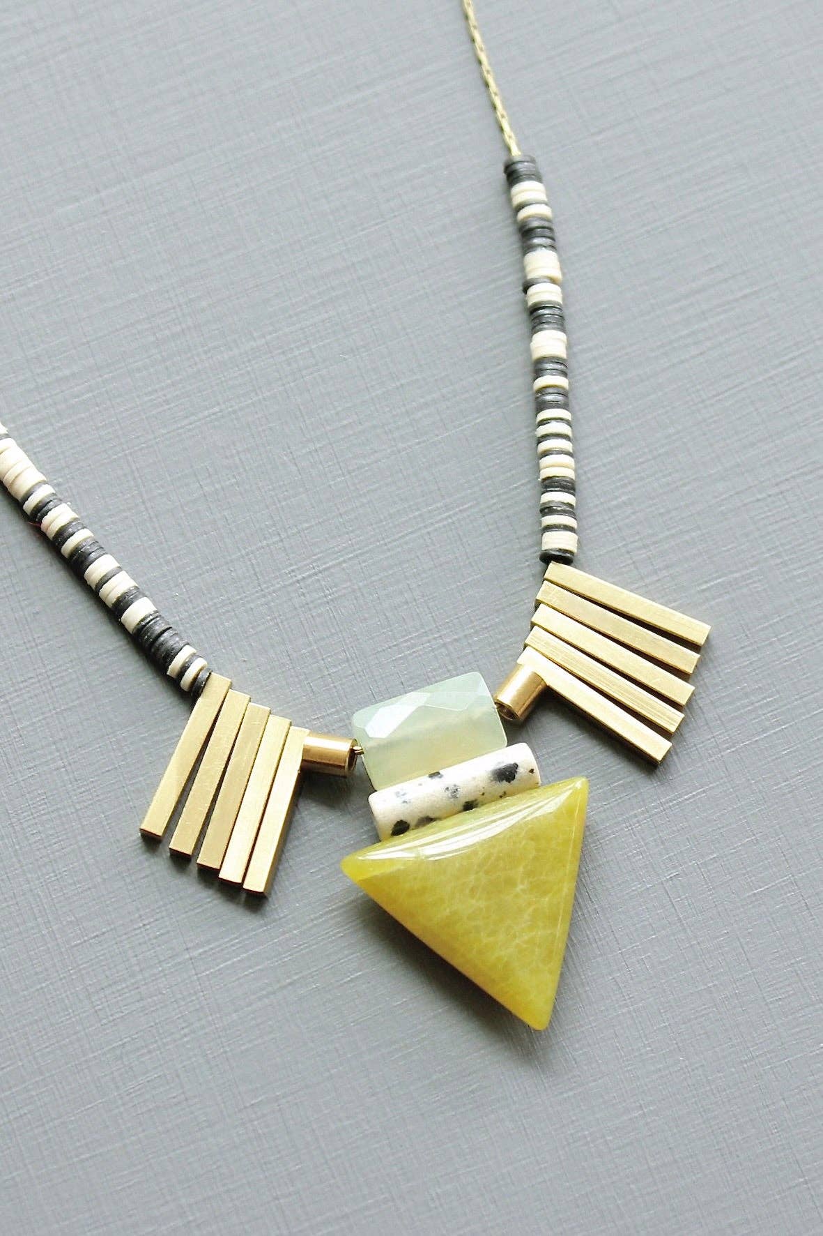 LEX317 Green jade geometric ArtDeco pendant necklace