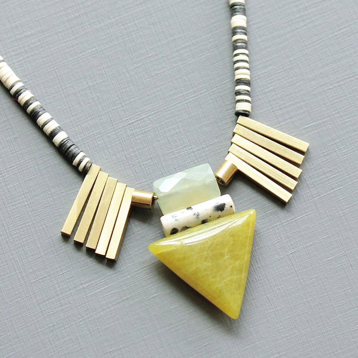 LEX317 Green jade geometric ArtDeco pendant necklace