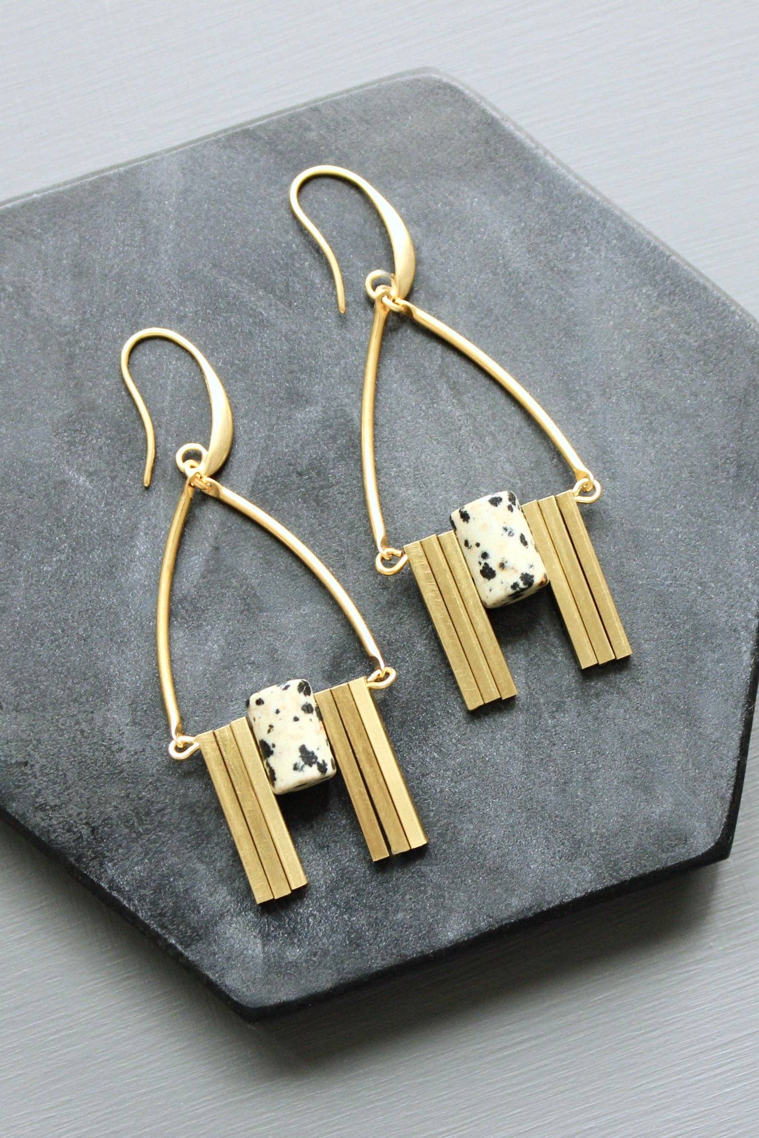 LEXE35 ArtDeco Dalmatian jasper earrings