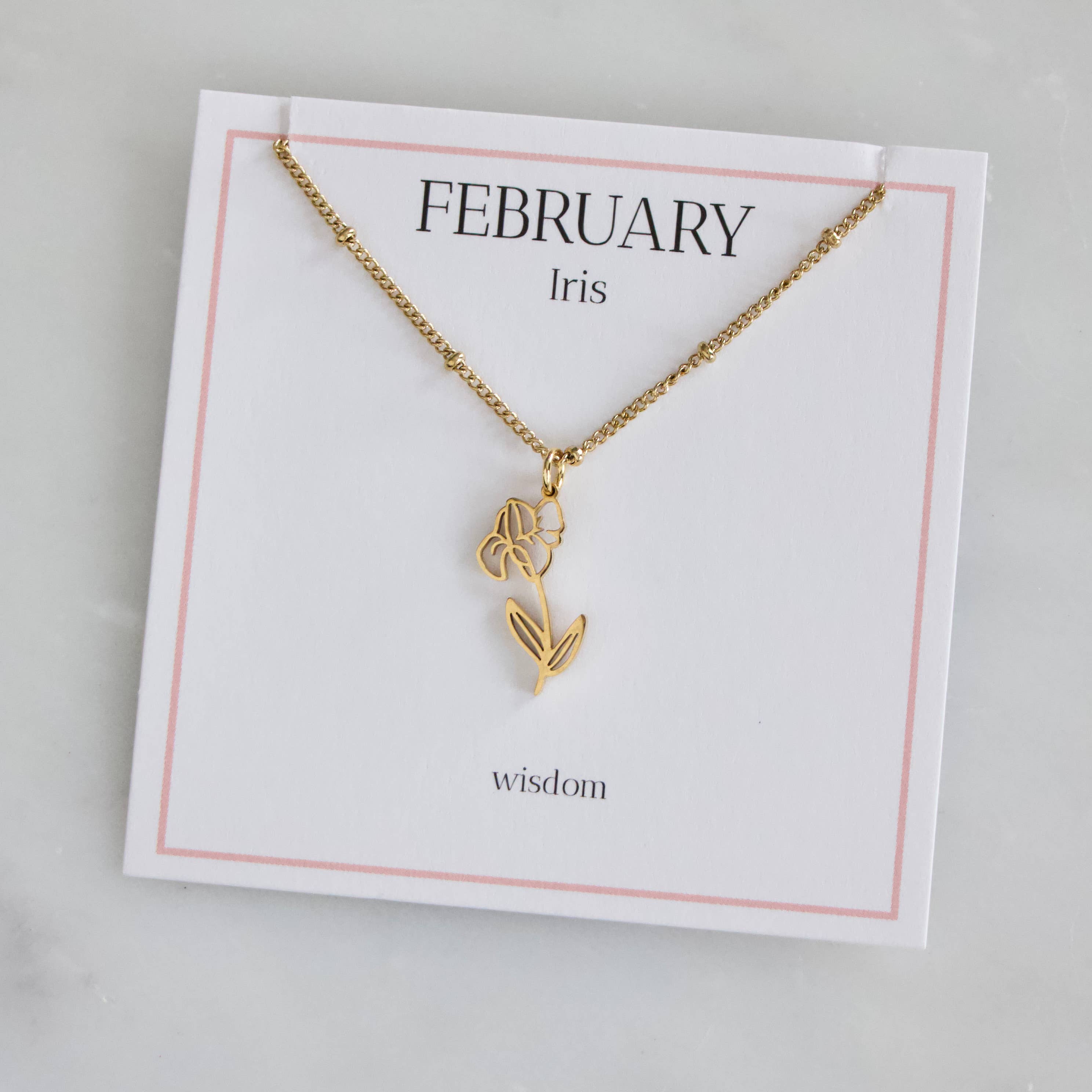 Birth Flower Necklaces - Waterproof: February - Iris