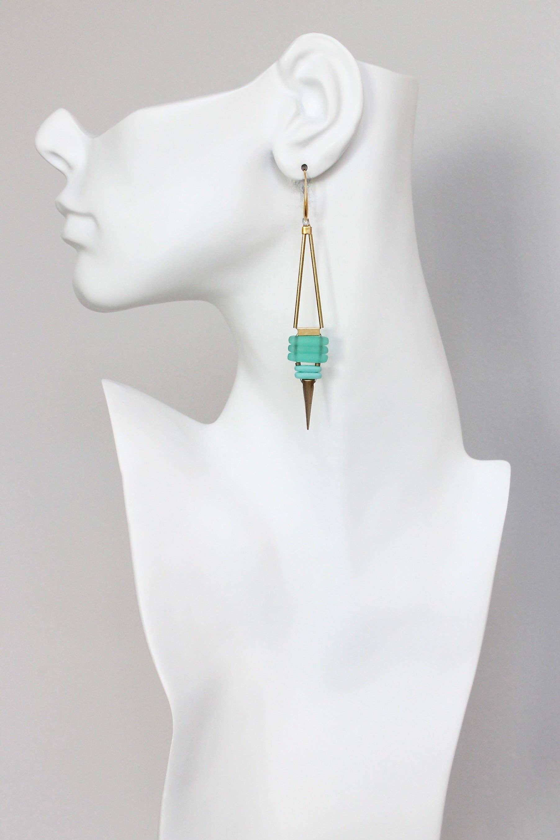 KYLE75 green and turquoise geometric spike earrings