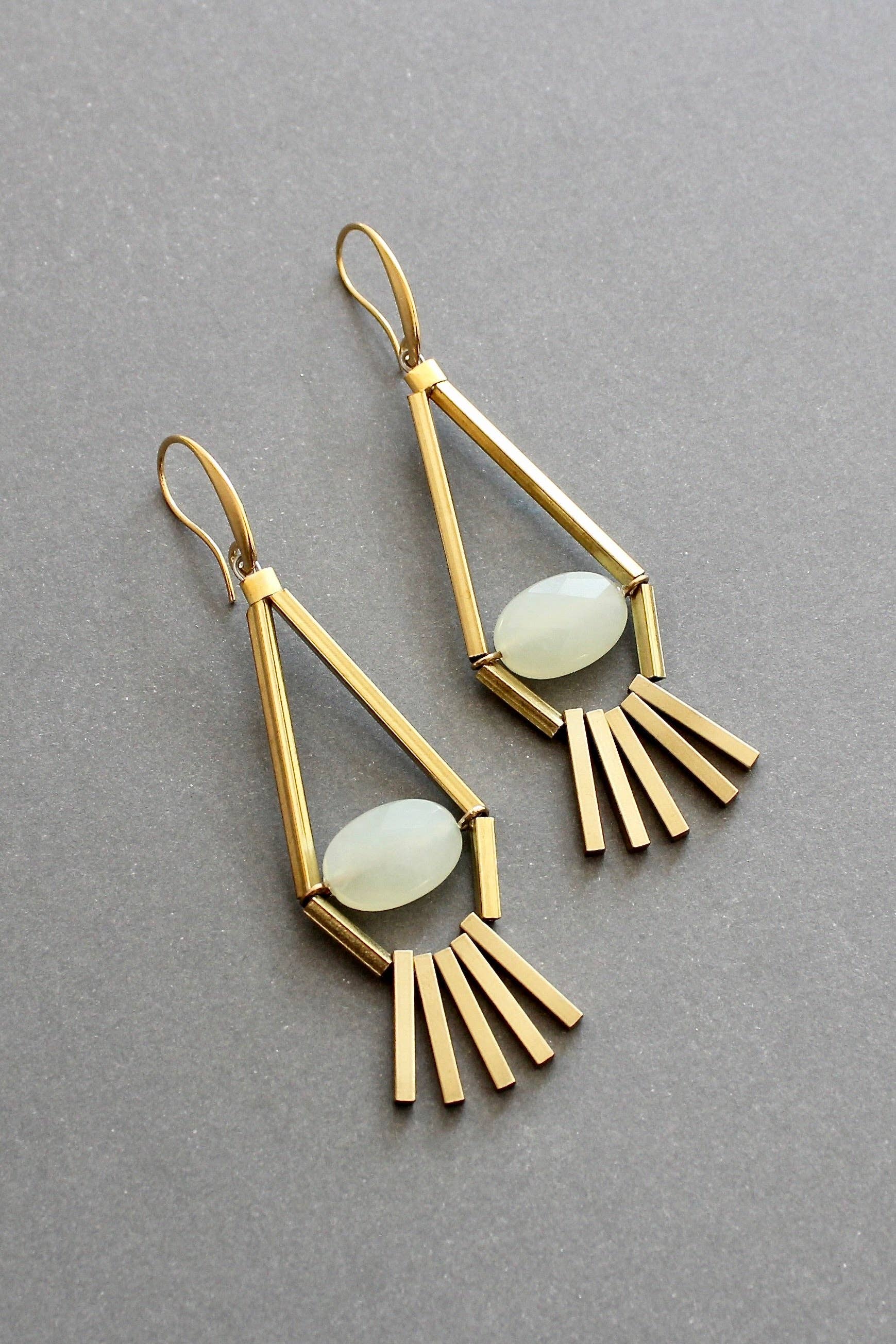 ISLE45 Green aventurine and brass geometric earrings