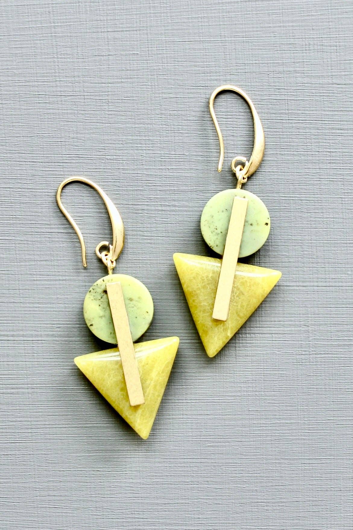 LEXE19 Green jasper and jade geometric earrings