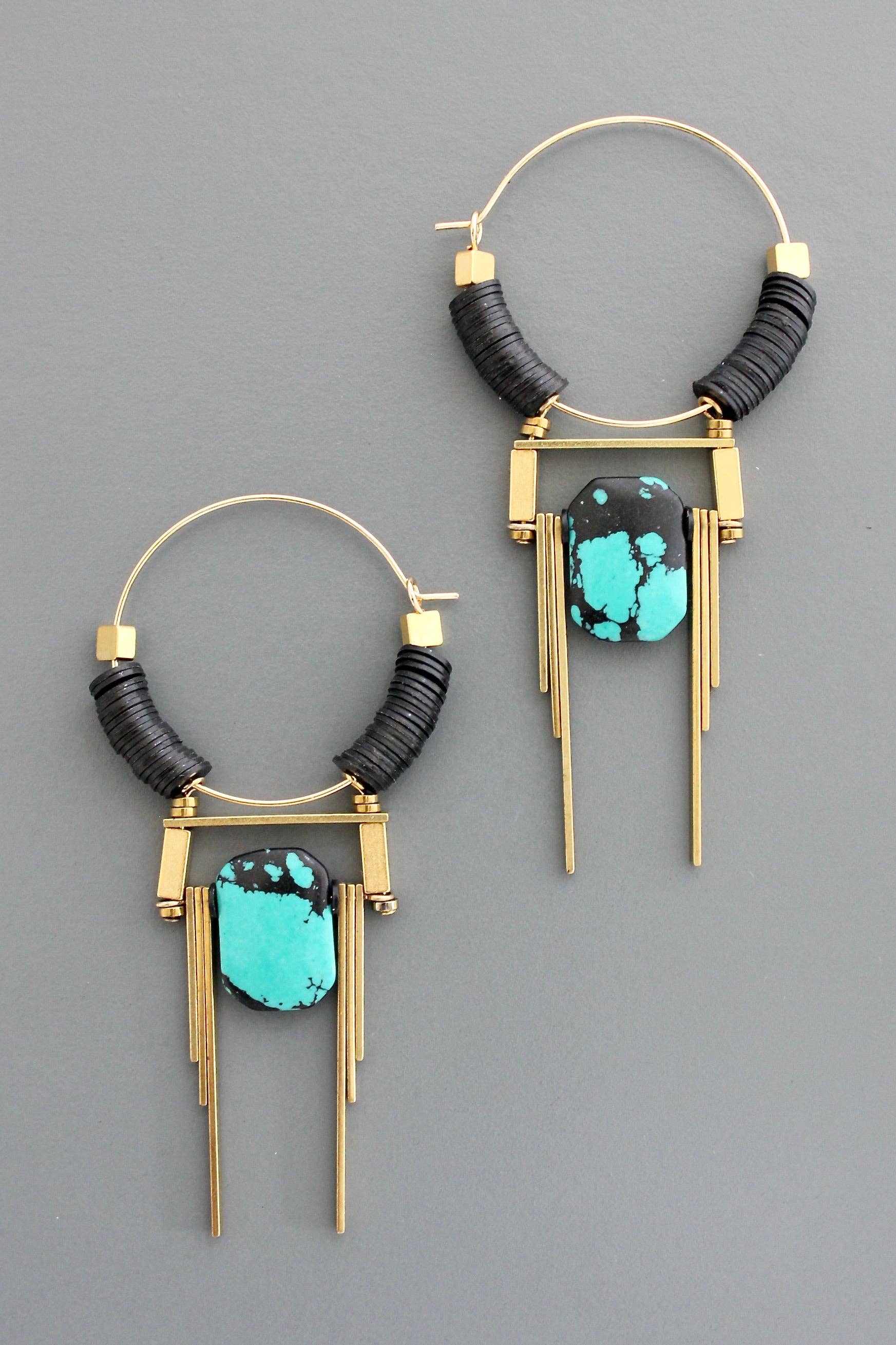 FERE101 Art Deco turquoise hoop earrings