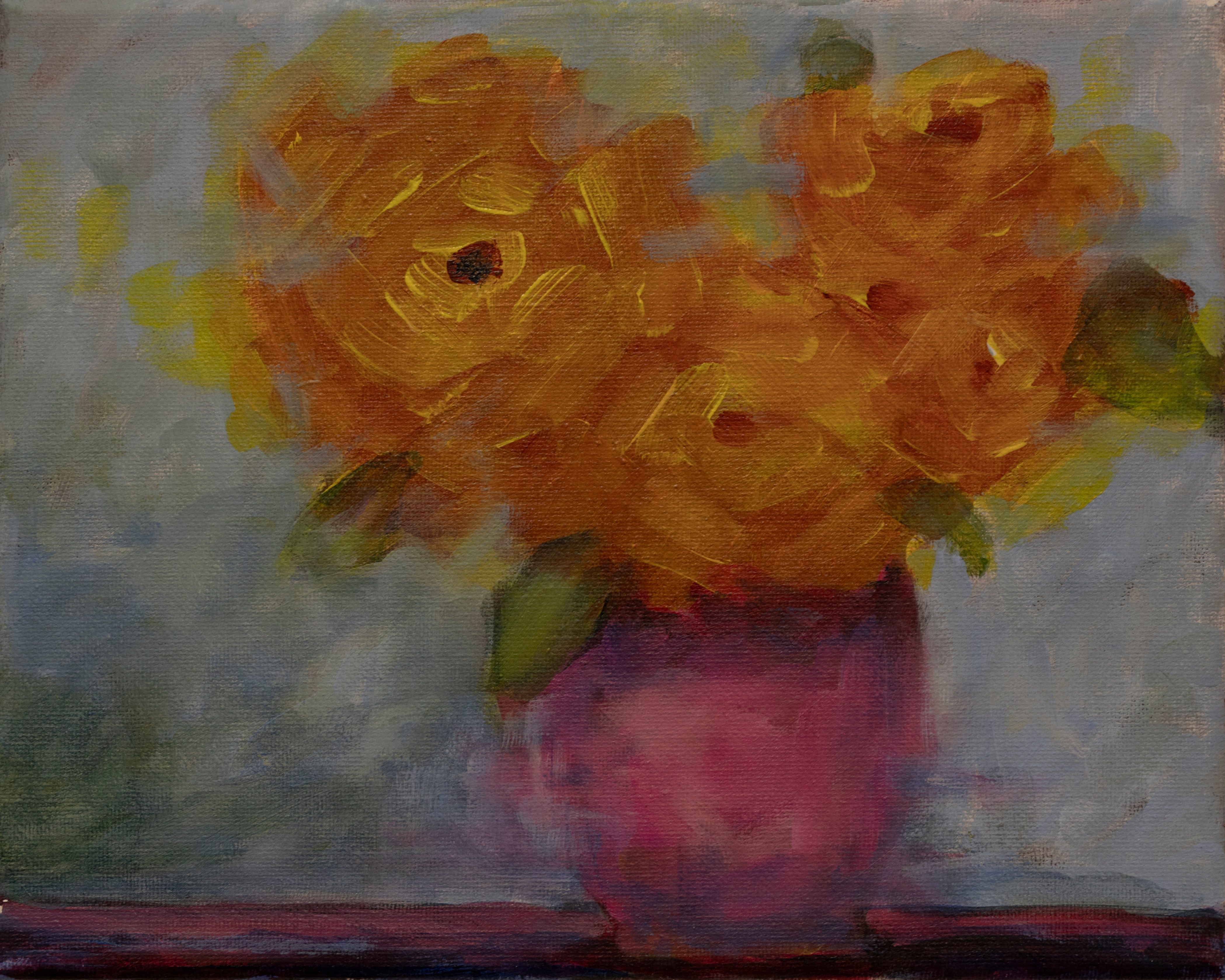 Orange Flowers in a Pink Vase