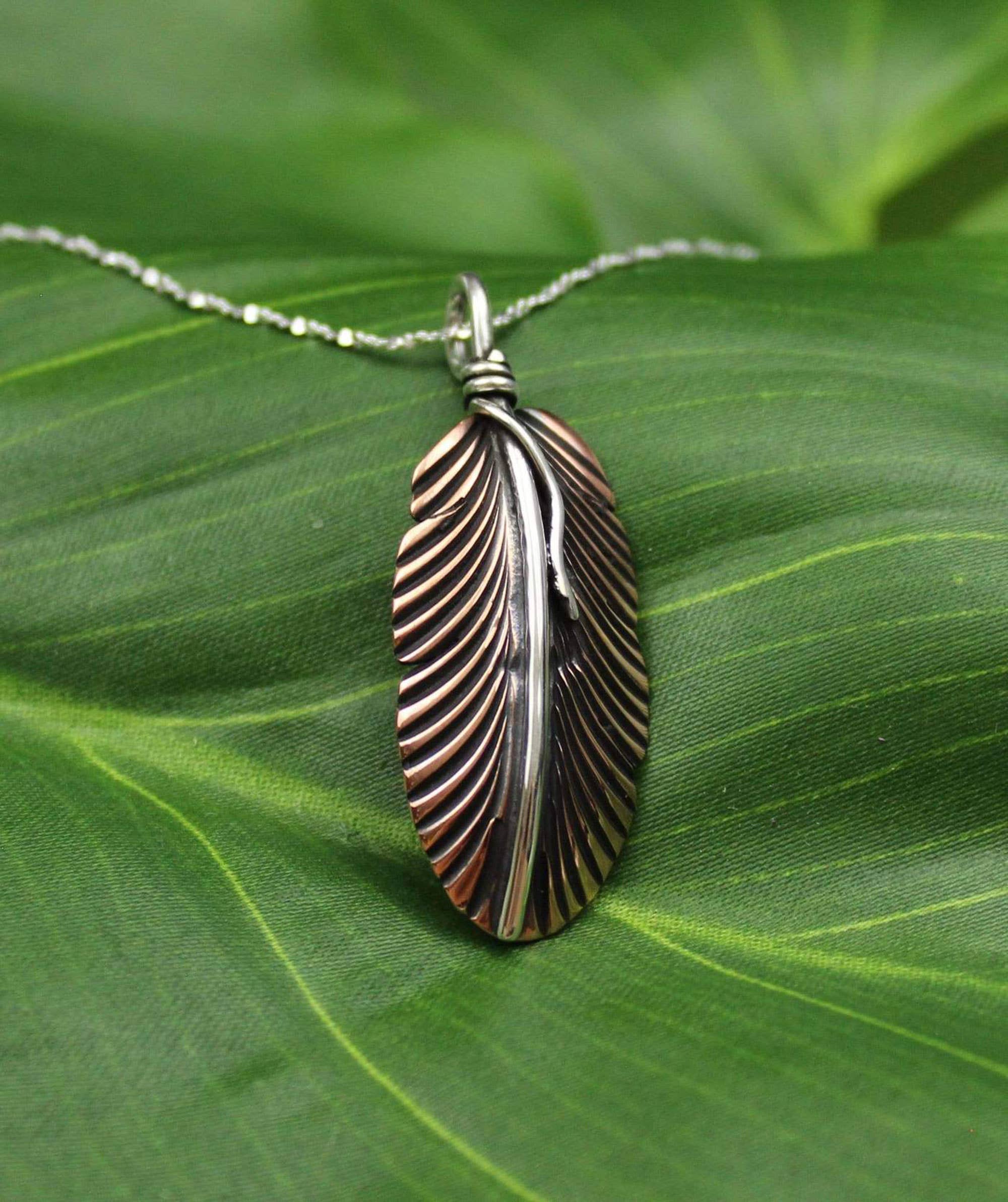 Copper Feather Pendant Small