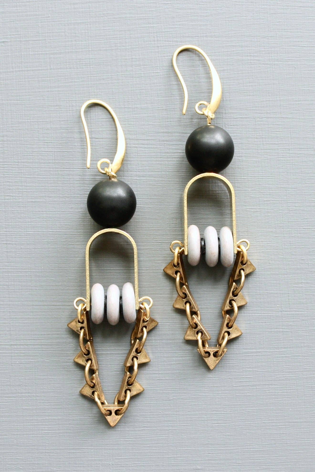 LEXE50 Lavender gray and black ArtDeco earrings