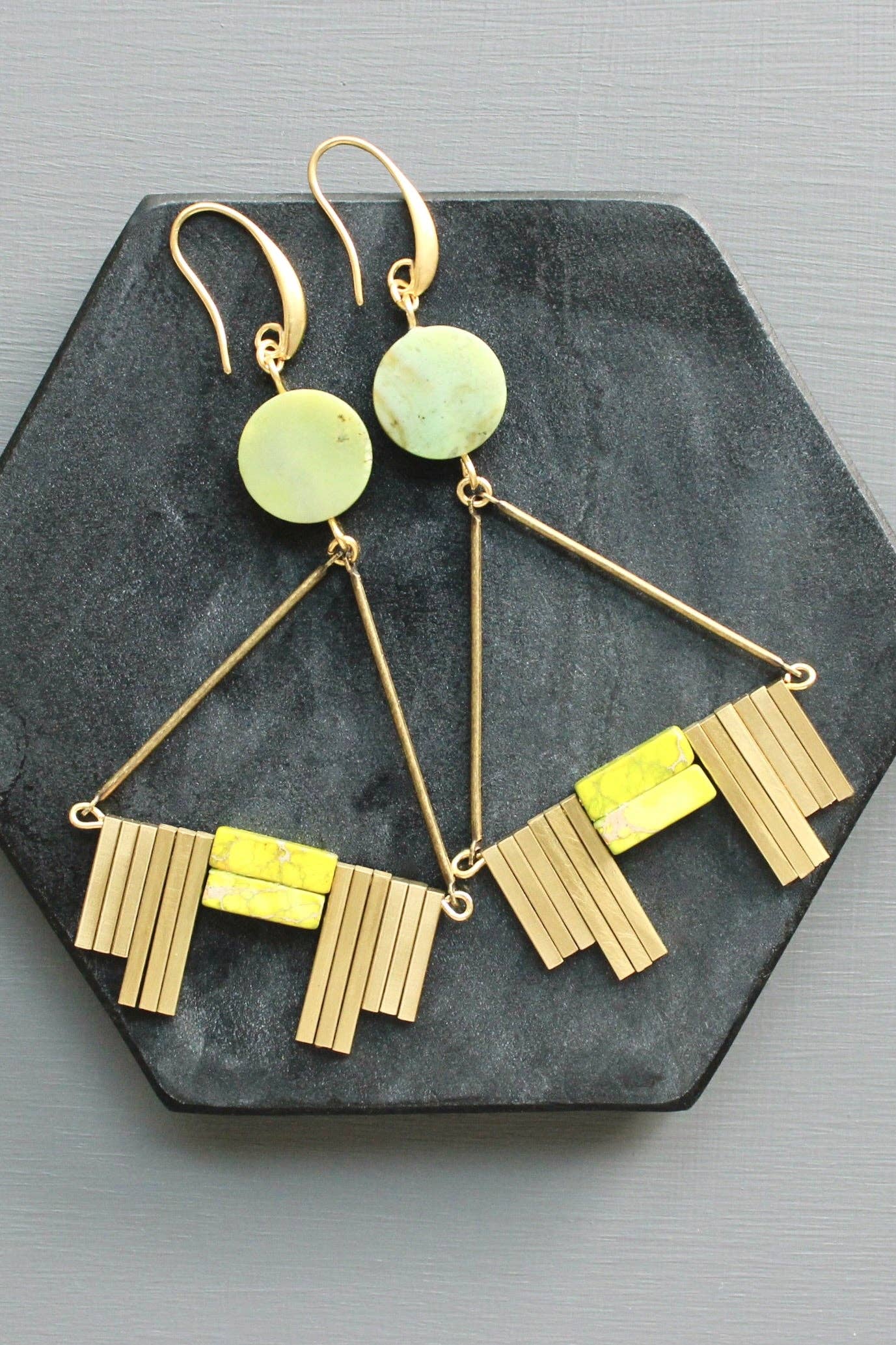 LEXE57 Green jasper ArtDeco earrings
