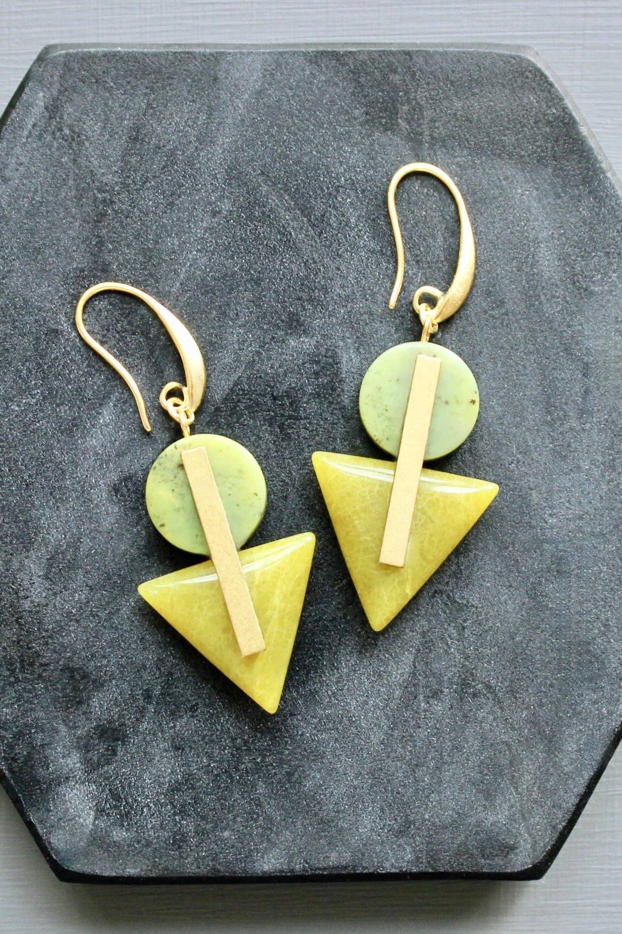 LEXE19 Green jasper and jade geometric earrings