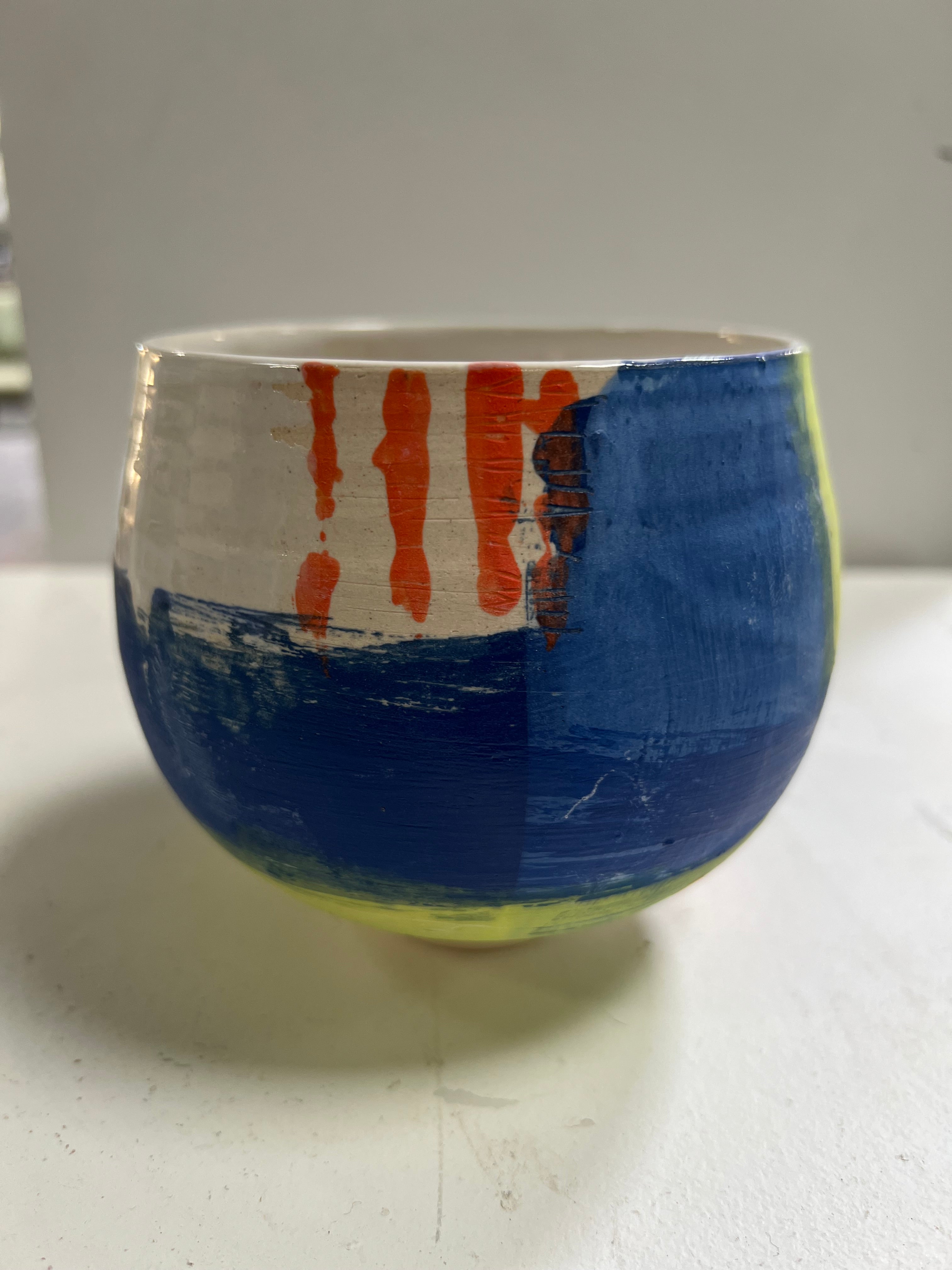 Blue Green Vase with Orange Stripes