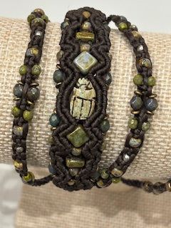 Egyptian scarab triple stack bracelet