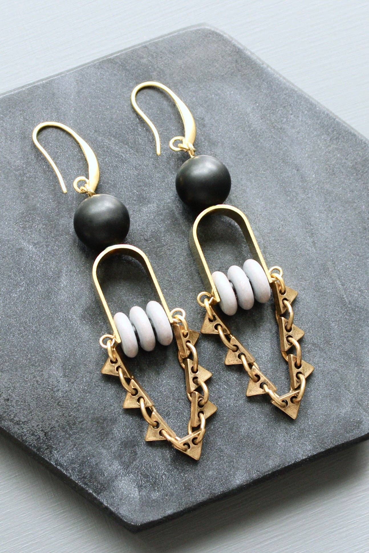 LEXE50 Lavender gray and black ArtDeco earrings