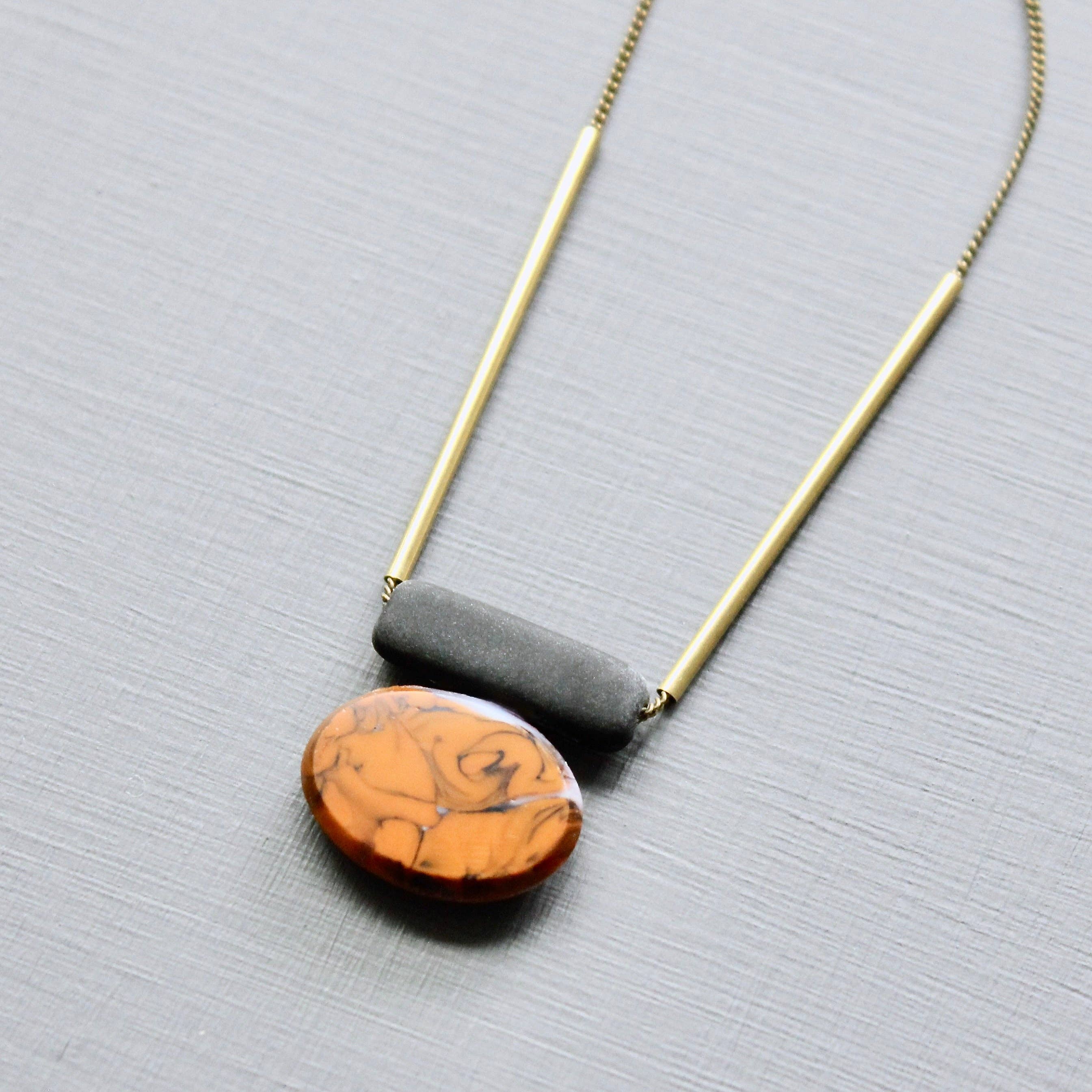 JLT116 vintage orange glass necklace