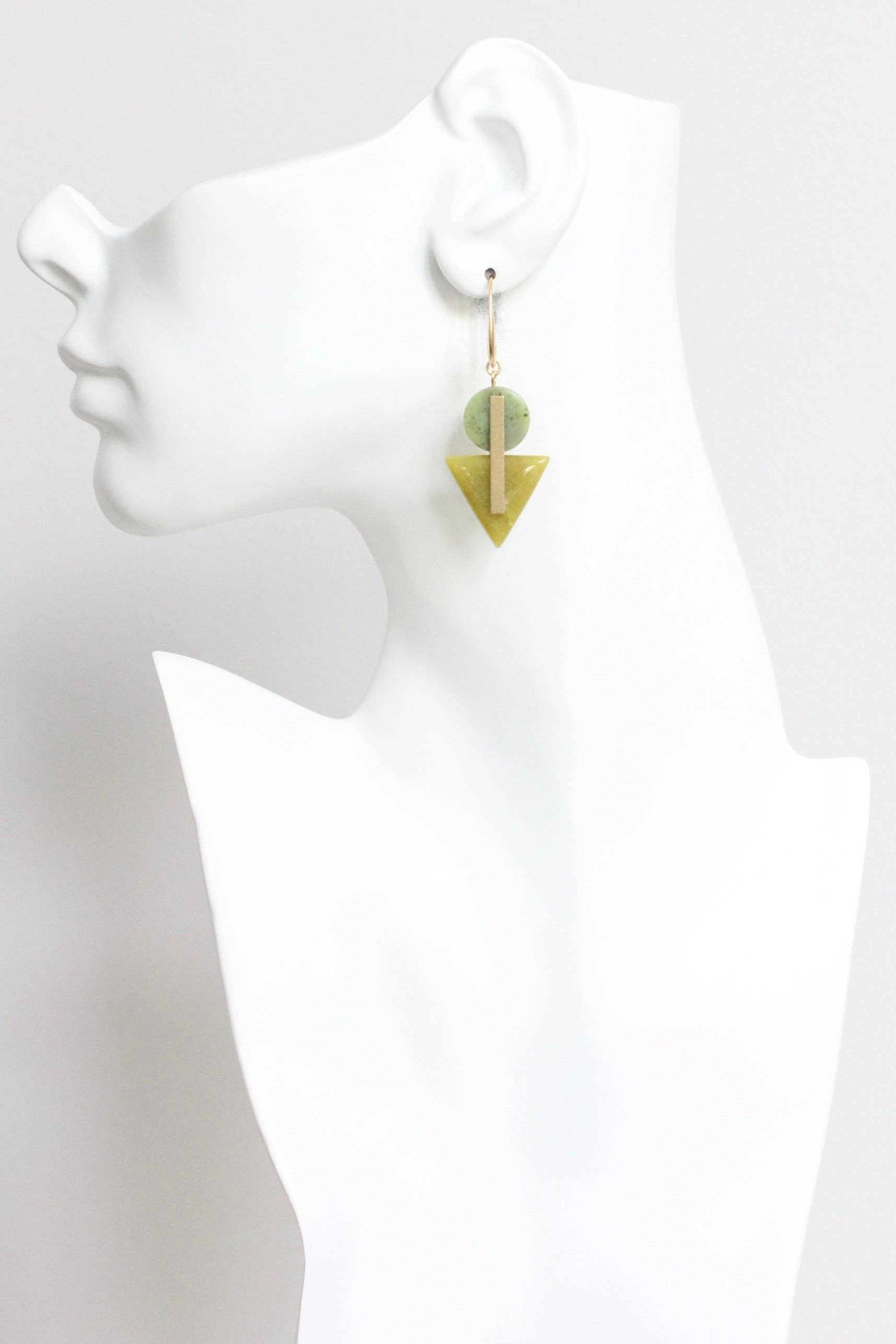 LEXE19 Green jasper and jade geometric earrings