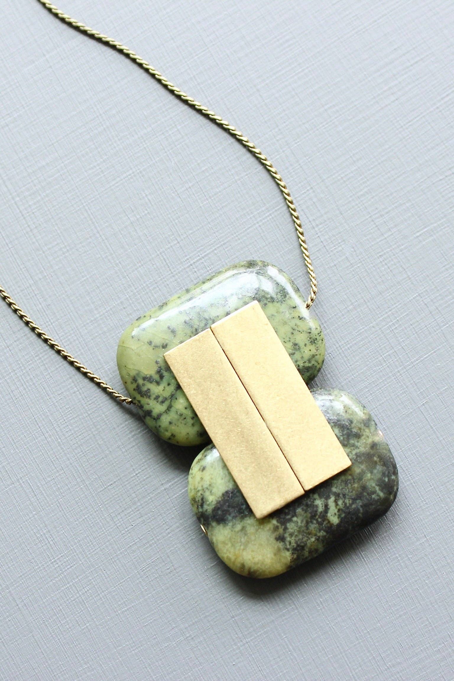 LEX224 Green jasper geometric pendant necklace