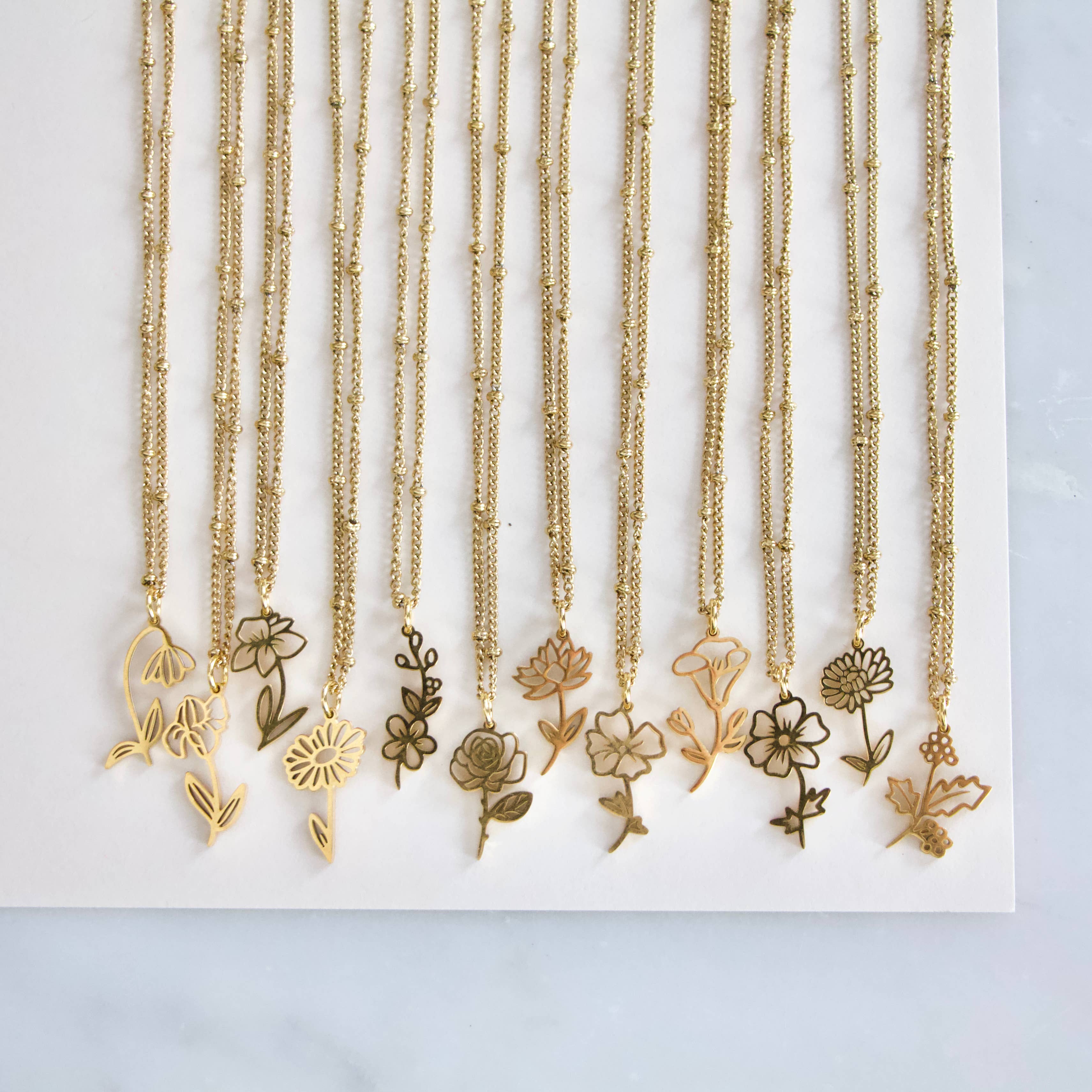 Birth Flower Necklaces - Waterproof: August - Poppy