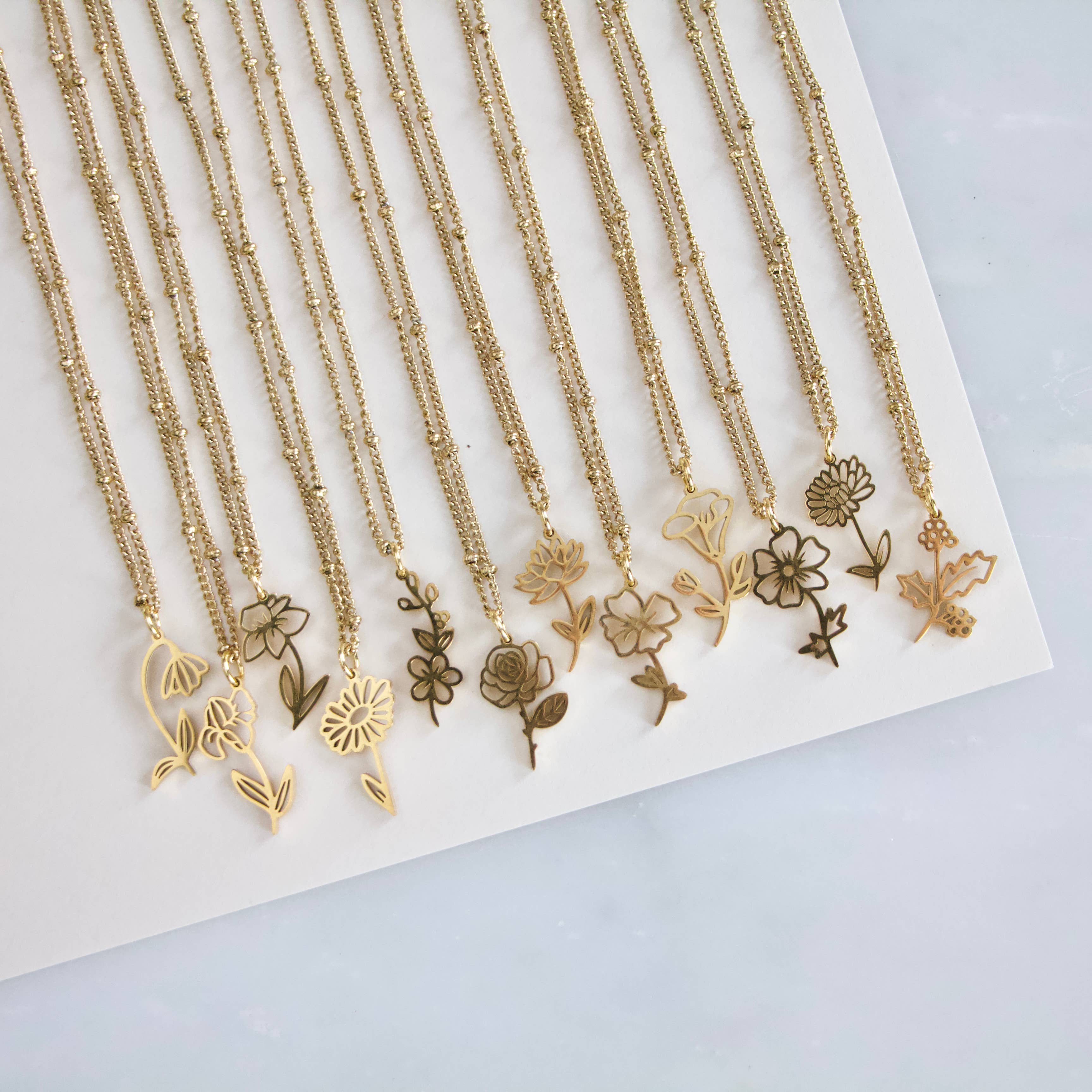 Birth Flower Necklaces - Waterproof: July - Water Lily