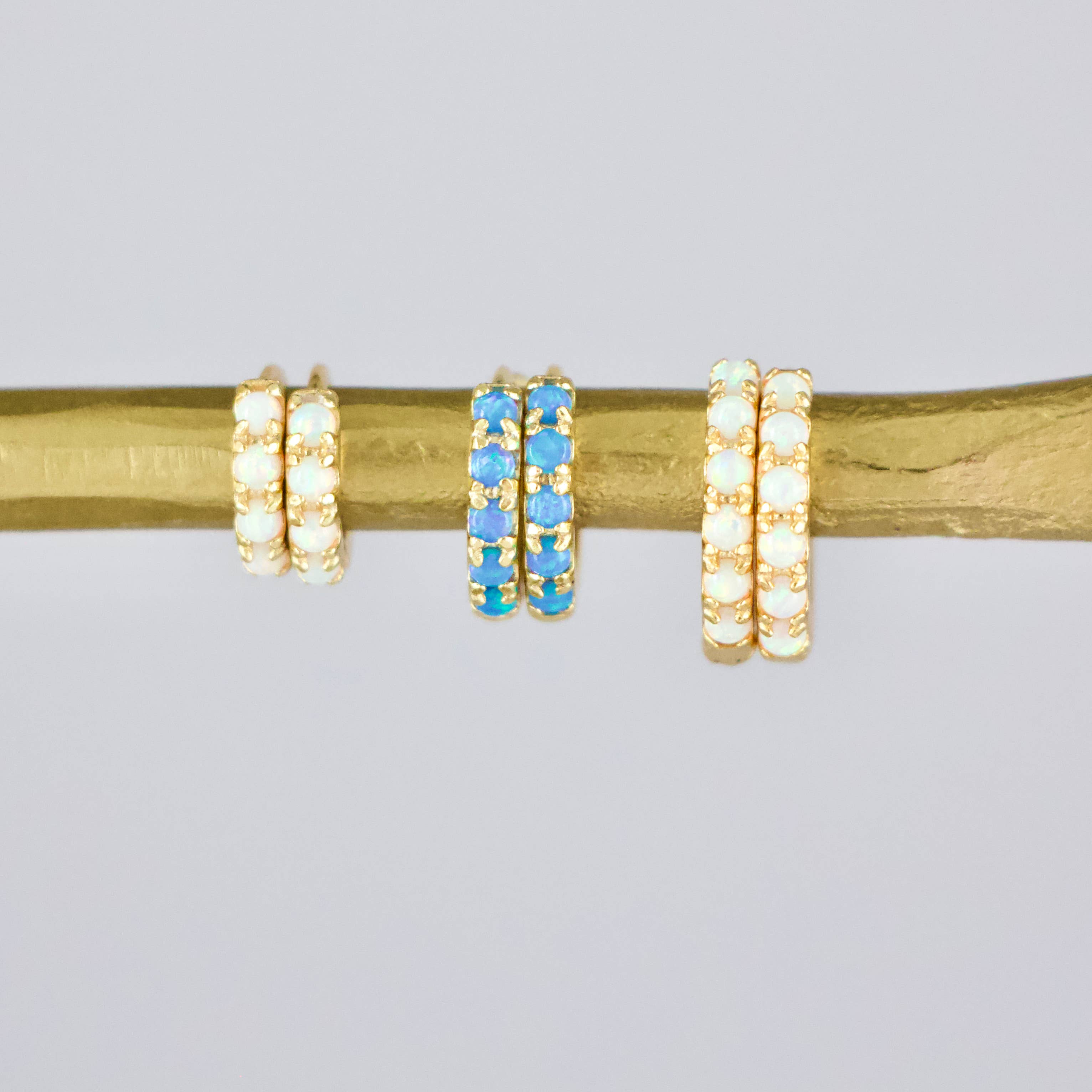 Opal Huggie Hoop Earrings - 10mm -Hypoallergenic, Sterling S